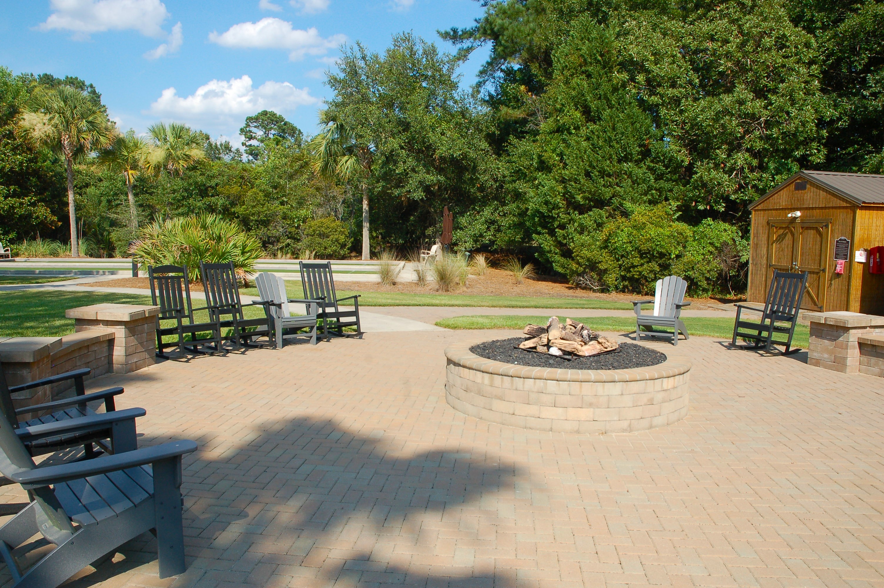 Fire pit and gathering area at The Haven at New Riverside