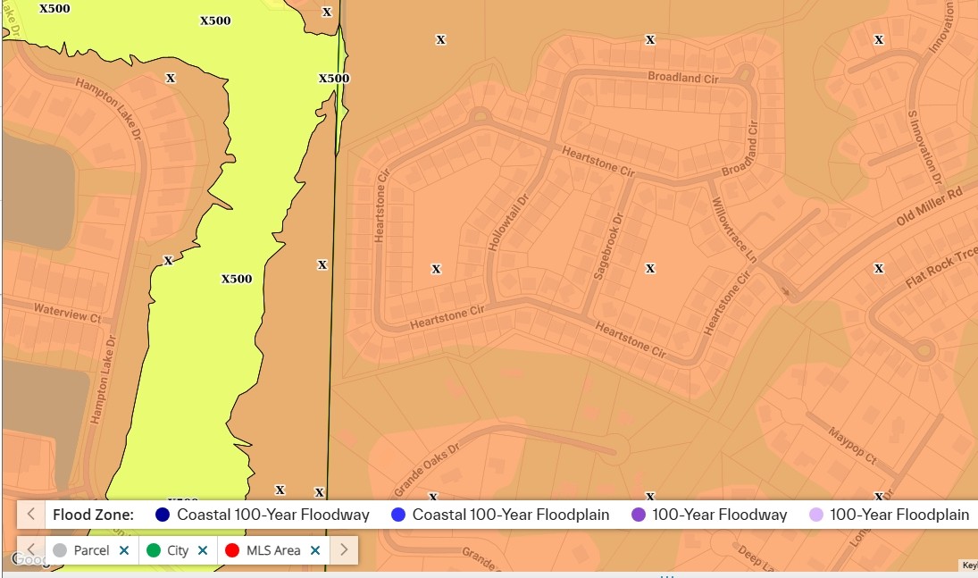FEMA flood zone map of The Willows neighborhood in Bluffton SC, showing the entire community in Zone X