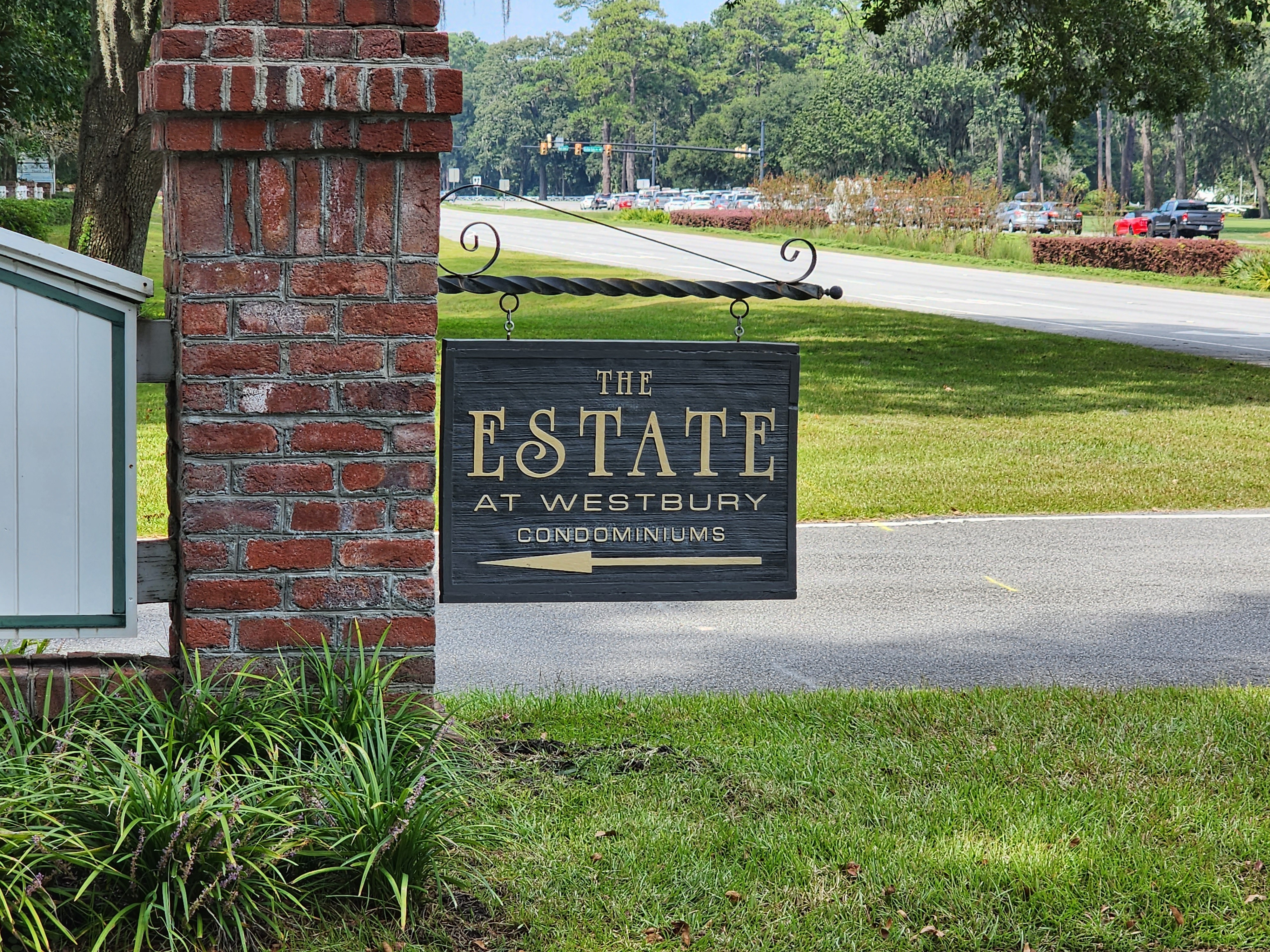 Entrance sign for The Estate at Westbury Park, a gated condominium neighborhood in Bluffton, SC