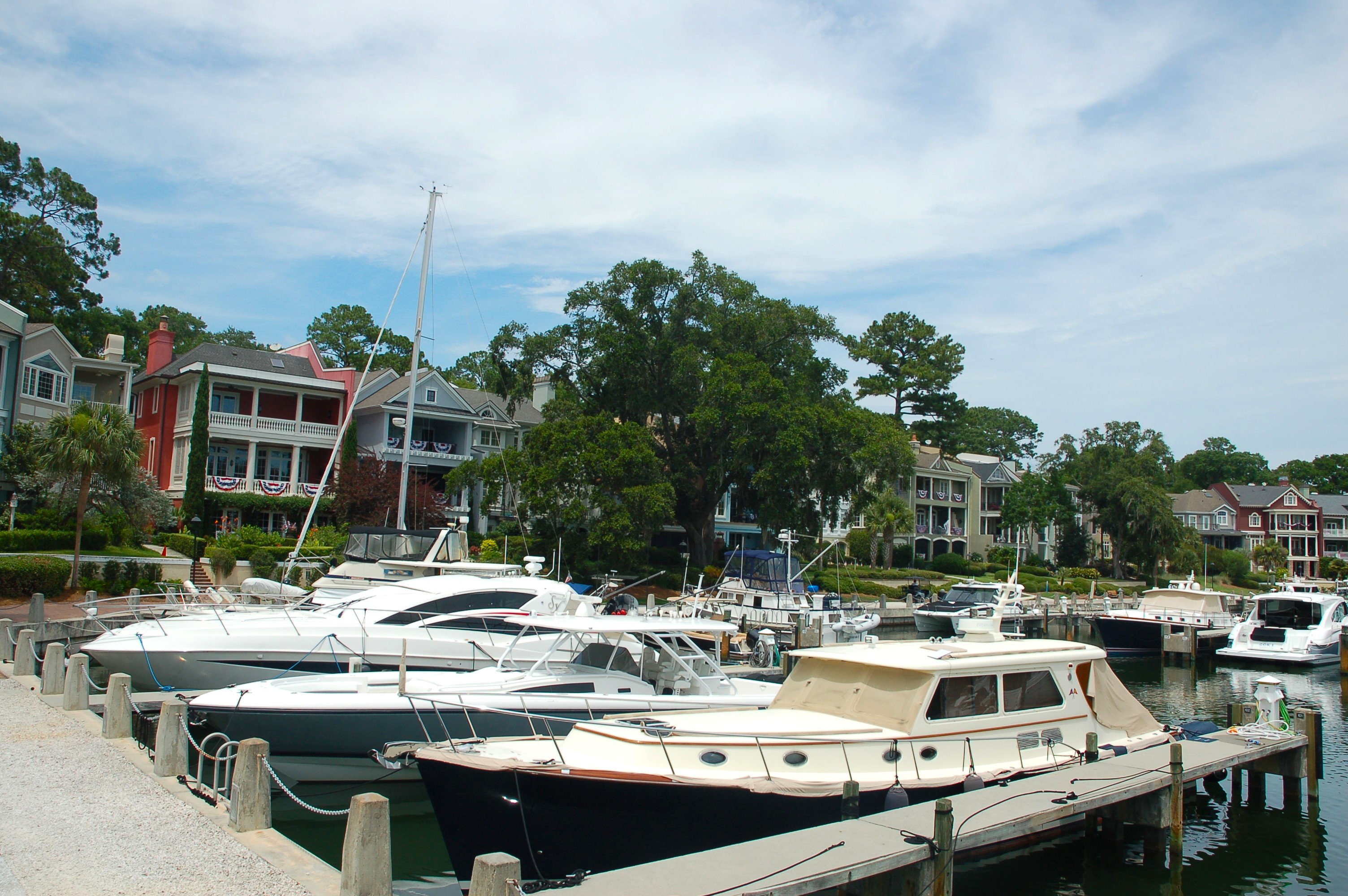 Vessels moored in the protected Windmill Harbour marina, Hilton Head Island