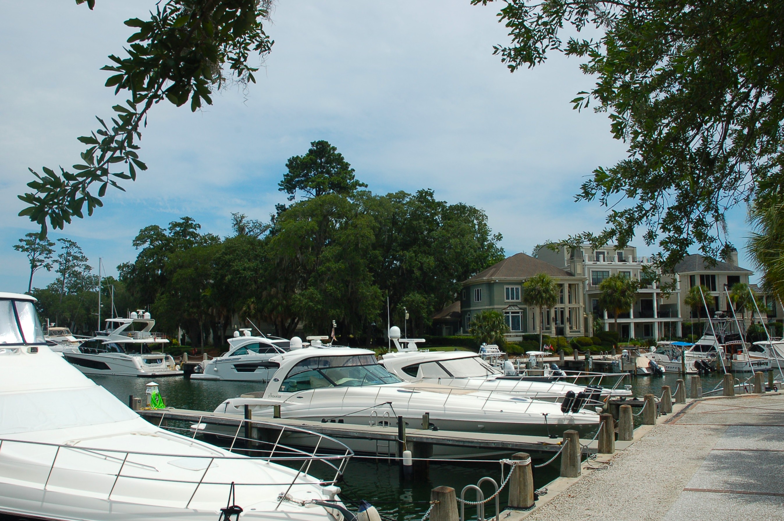 Sailboats and powerboats securely harbored in Windmill Harbour, Hilton Head Island