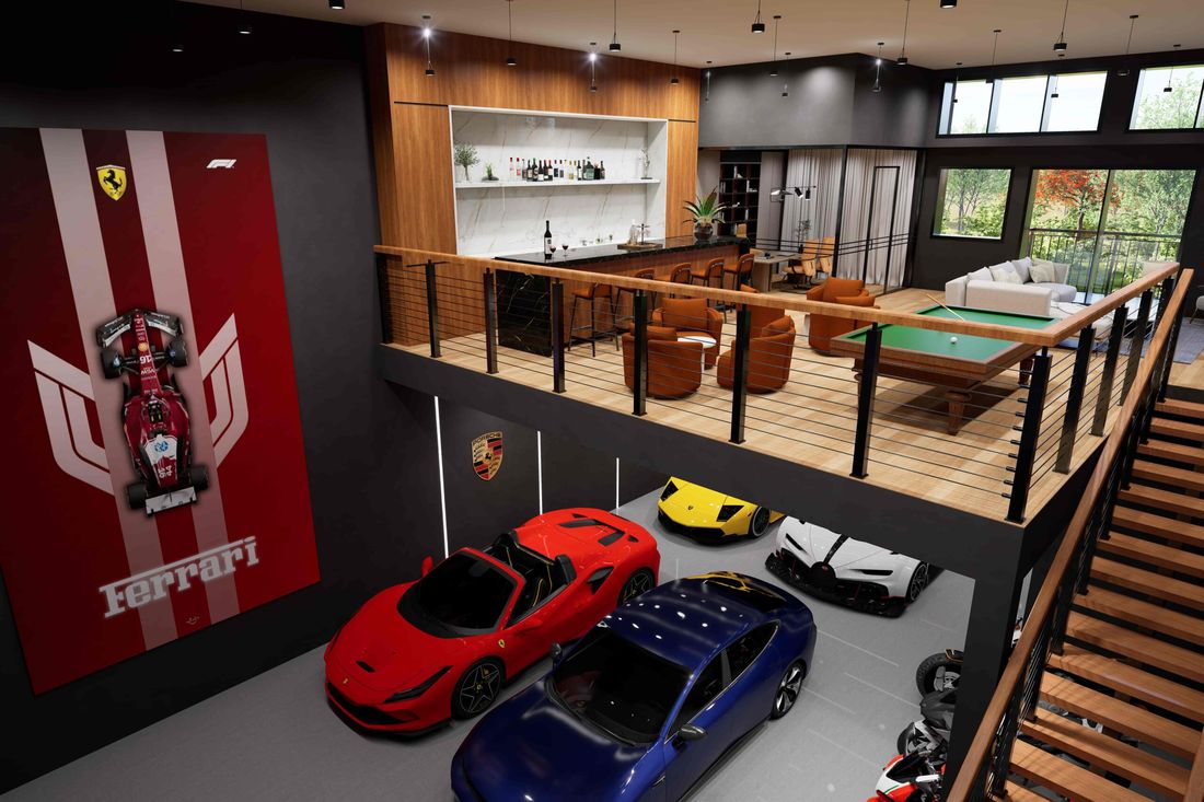 Suite with cars below and lounge above