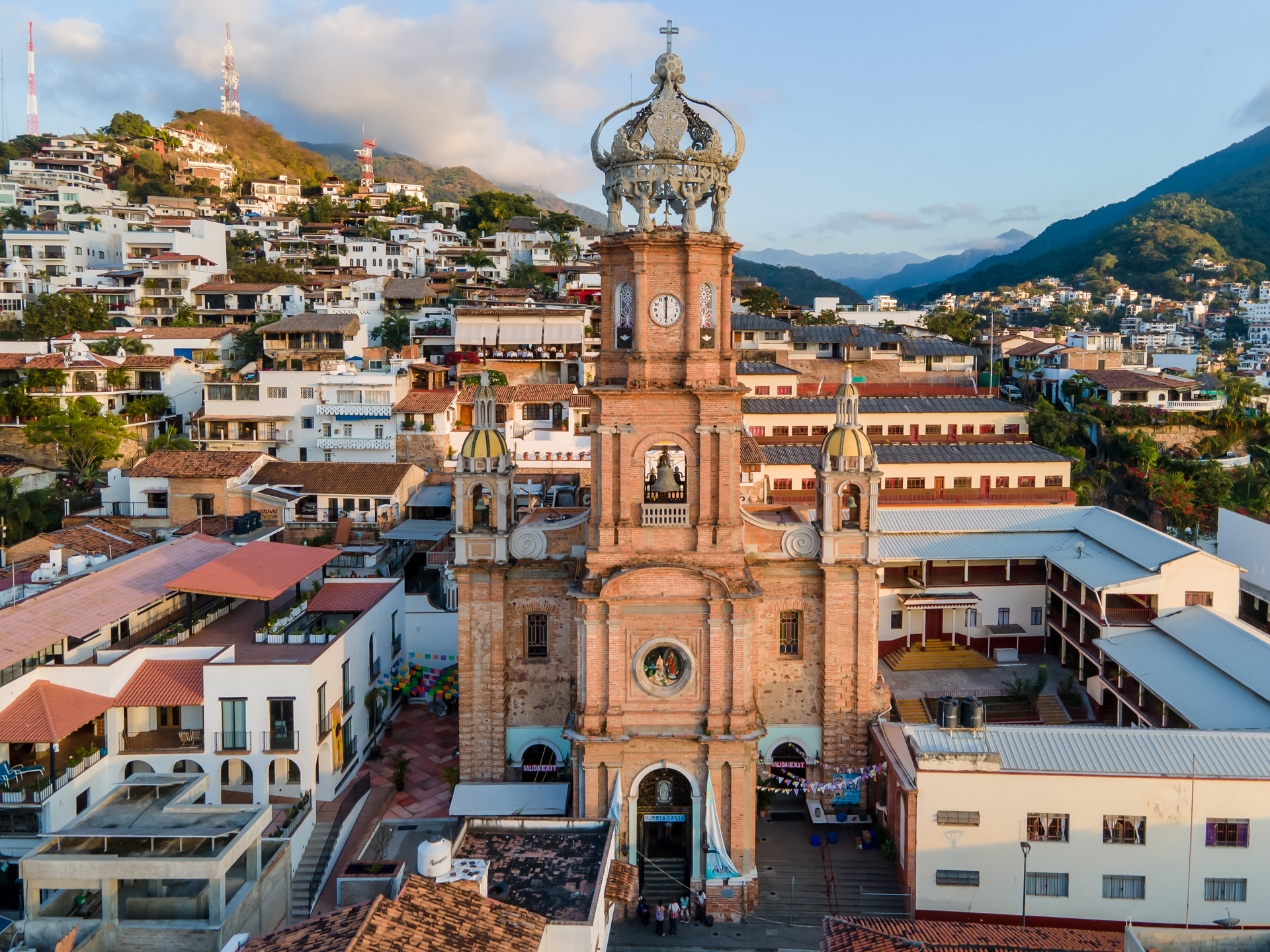 Hillside streets and rooftops of Centro and the inner city neighborhoods of Puerto Vallarta above Banderas Bay