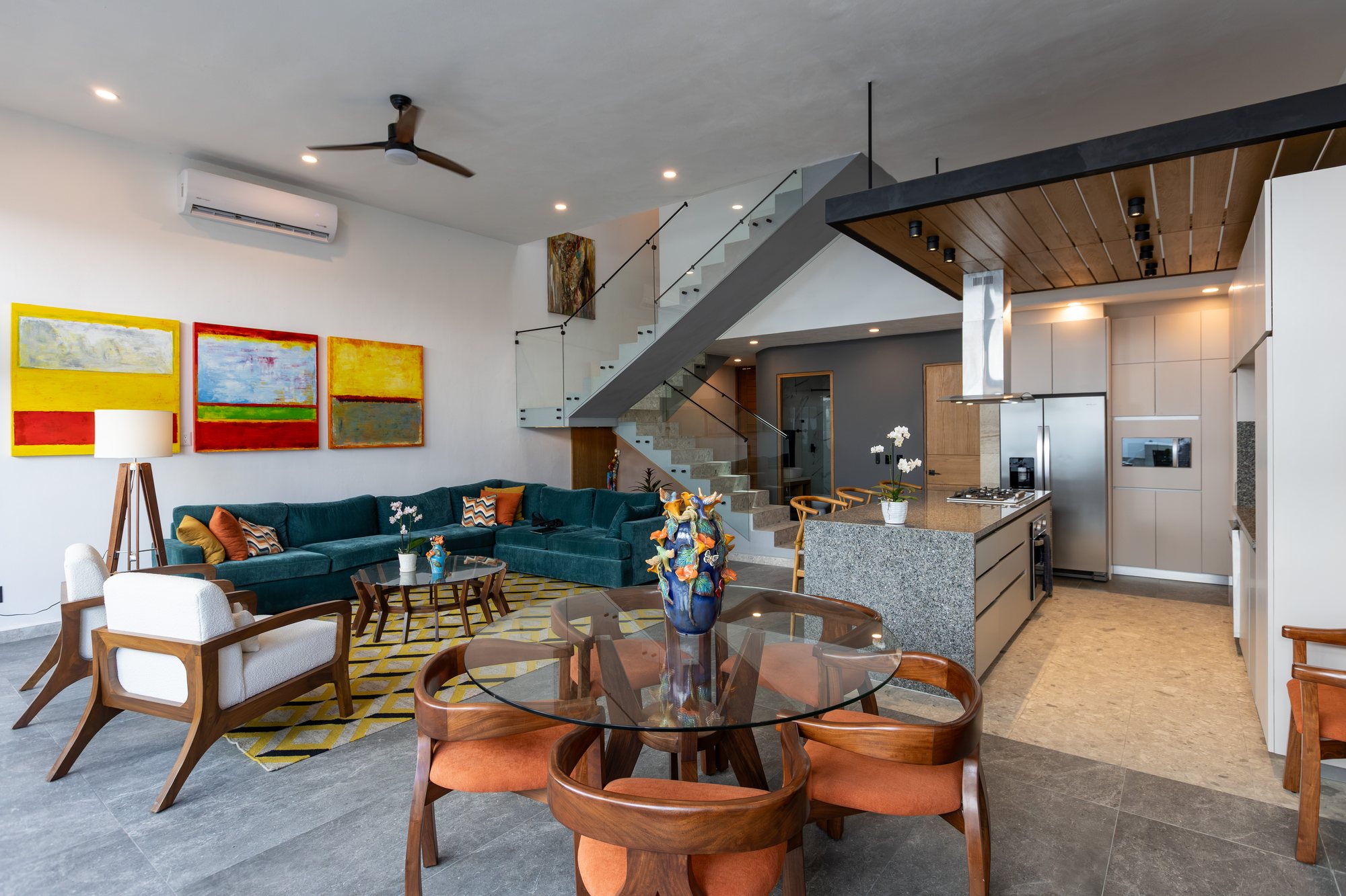 Open living room, dining area and kitchen on the ground floor