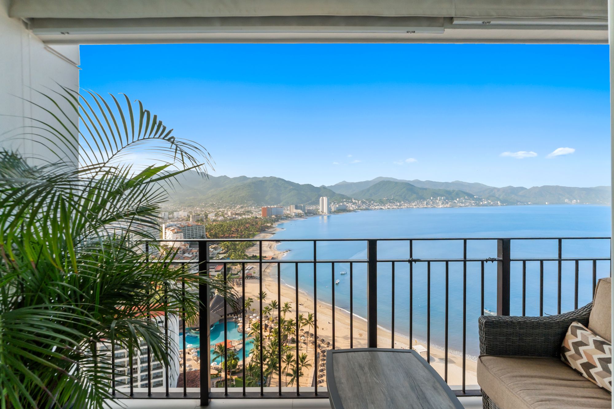 View from the balcony along the beach and Banderas Bay