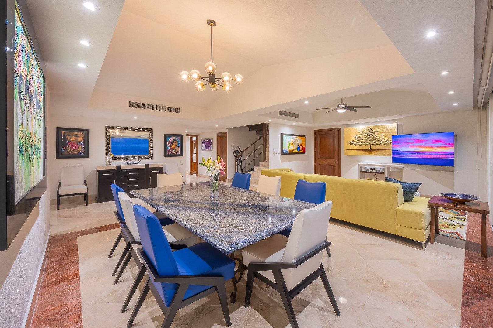Dining and living area in the evening