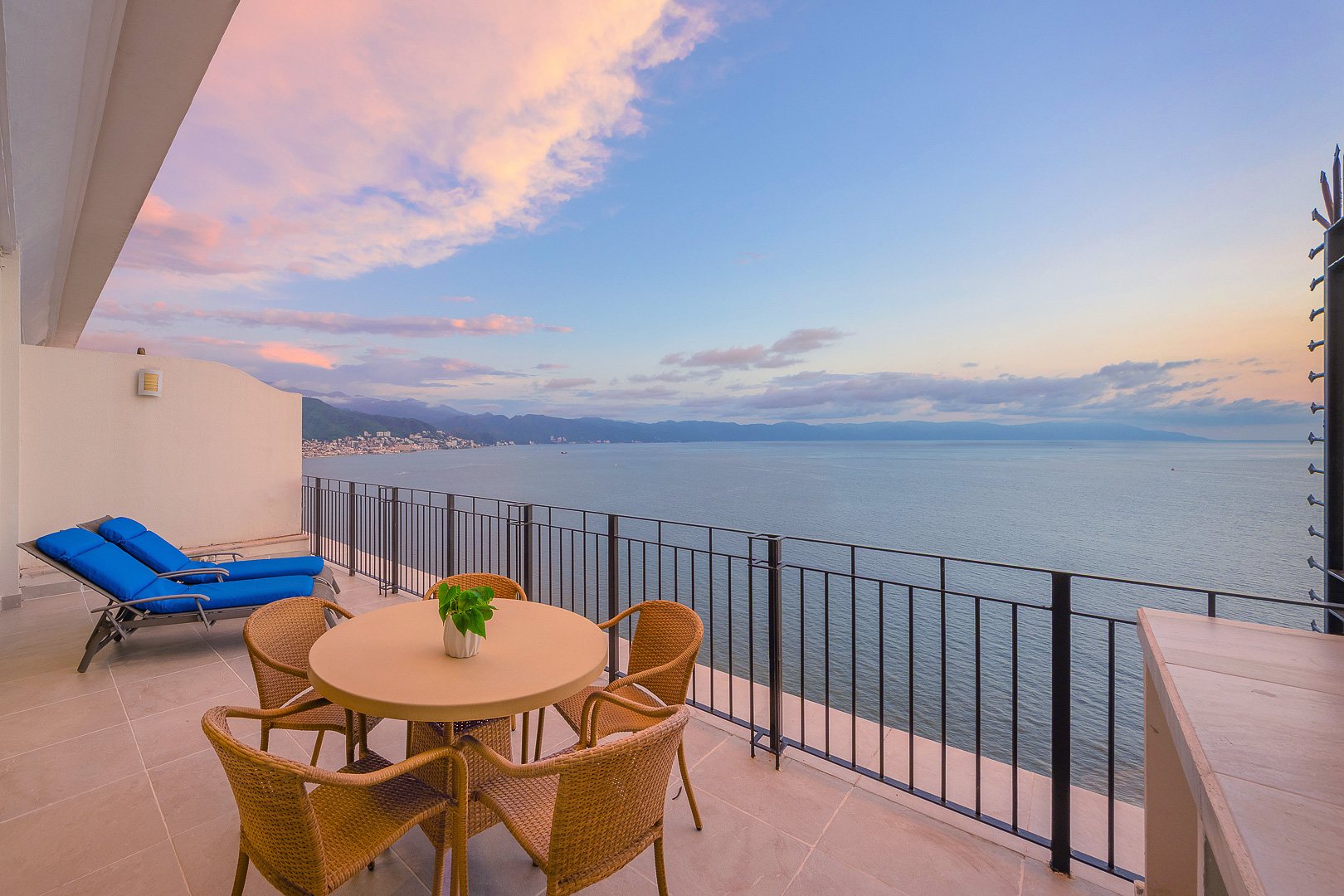 Upper terrace at dusk, looking toward Puerto Vallarta