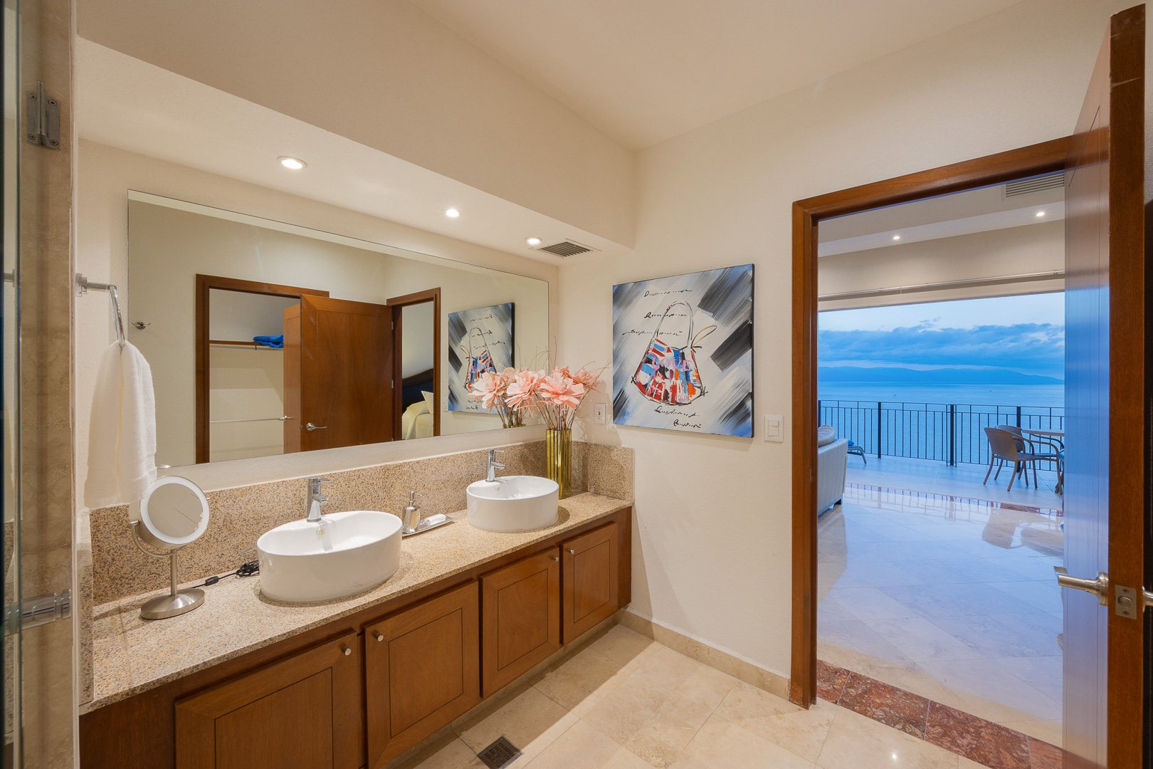 Bathroom with double vessel sinks