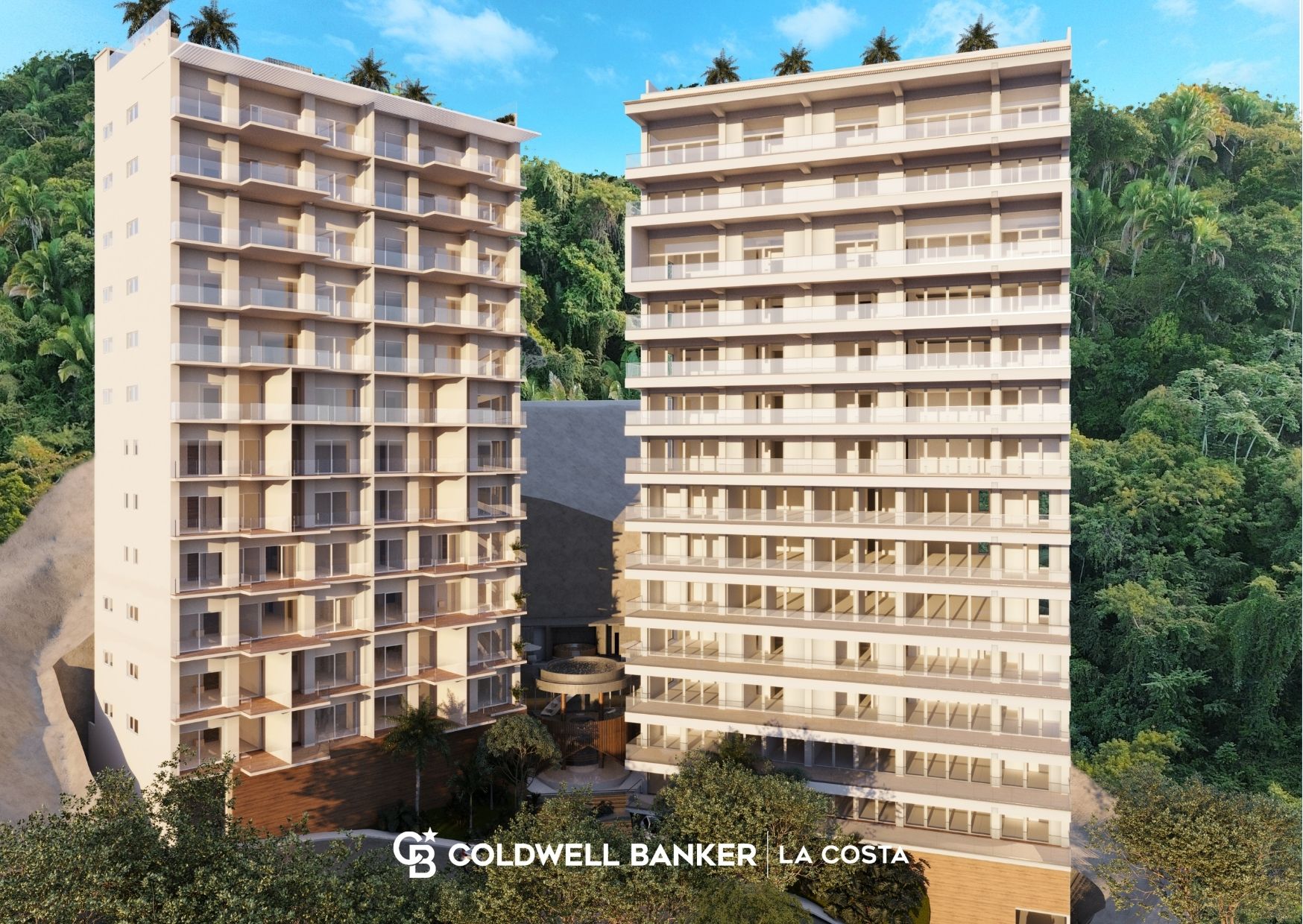 Torre de condominios en preventa en construcci&oacute;n junto a edificios de reventa terminados en Puerto Vallarta, Bah&iacute;a de Banderas