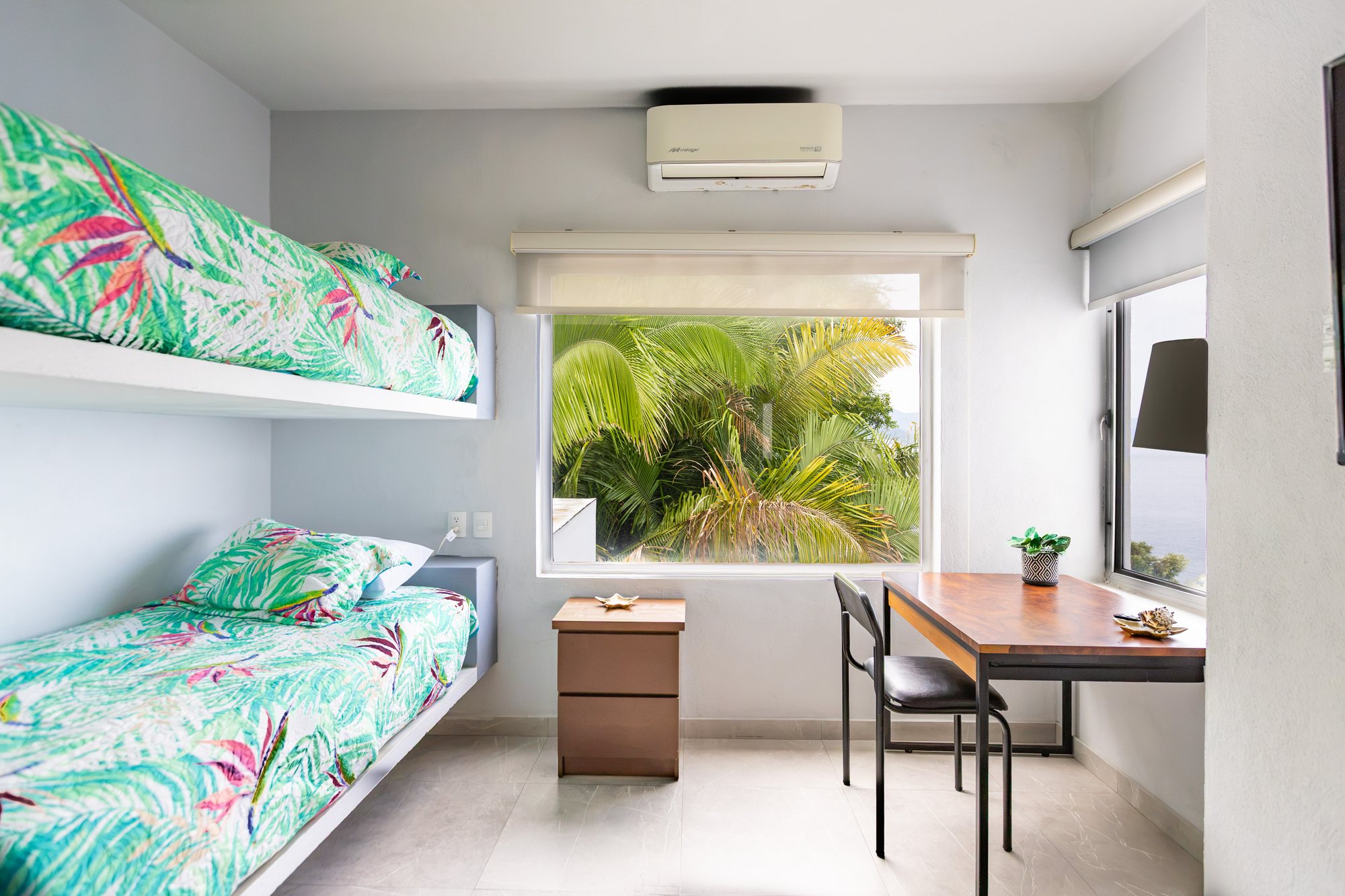 Bonus room with bunk beds and a desk
