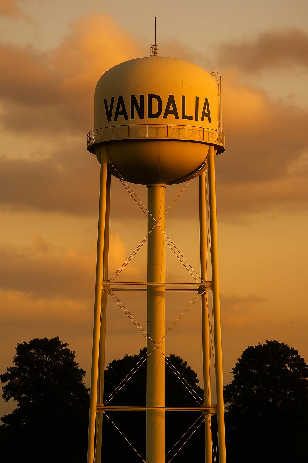 Vandalia water tower during the golden hour