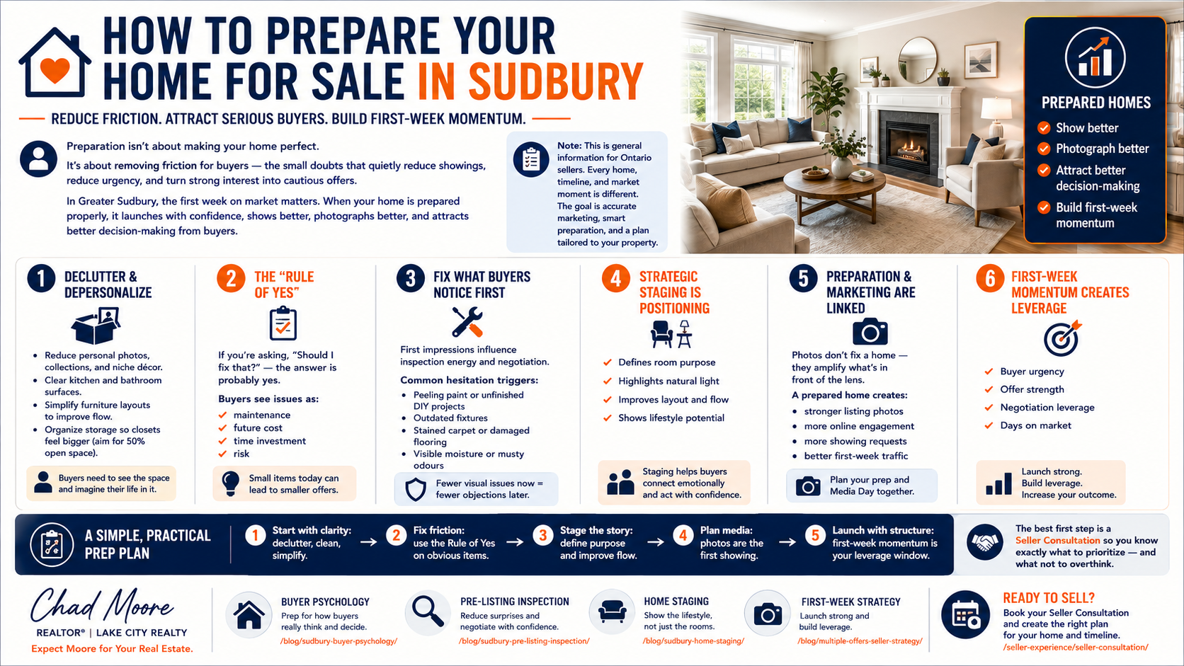 How to prepare your home for sale in Sudbury with a practical seller checklist focused on decluttering, repairs, staging, media day, and first-week launch momentum.
