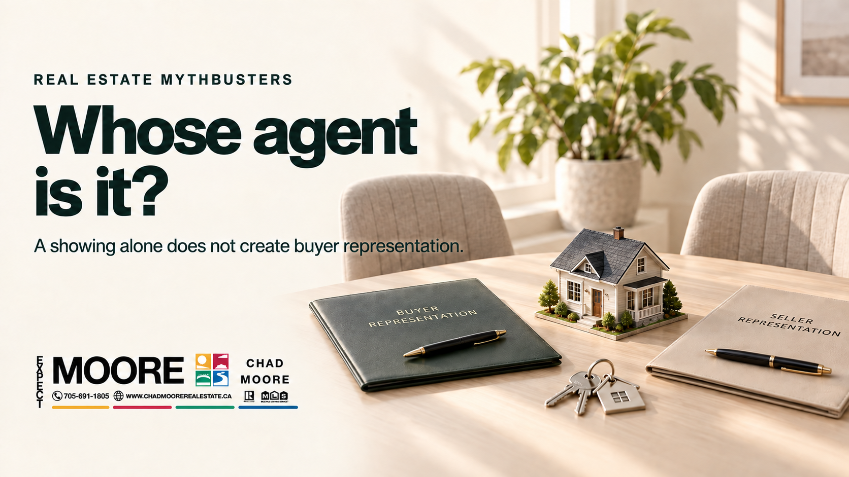 Illustrative buyer and seller folders at a consultation table; whose agent is it?