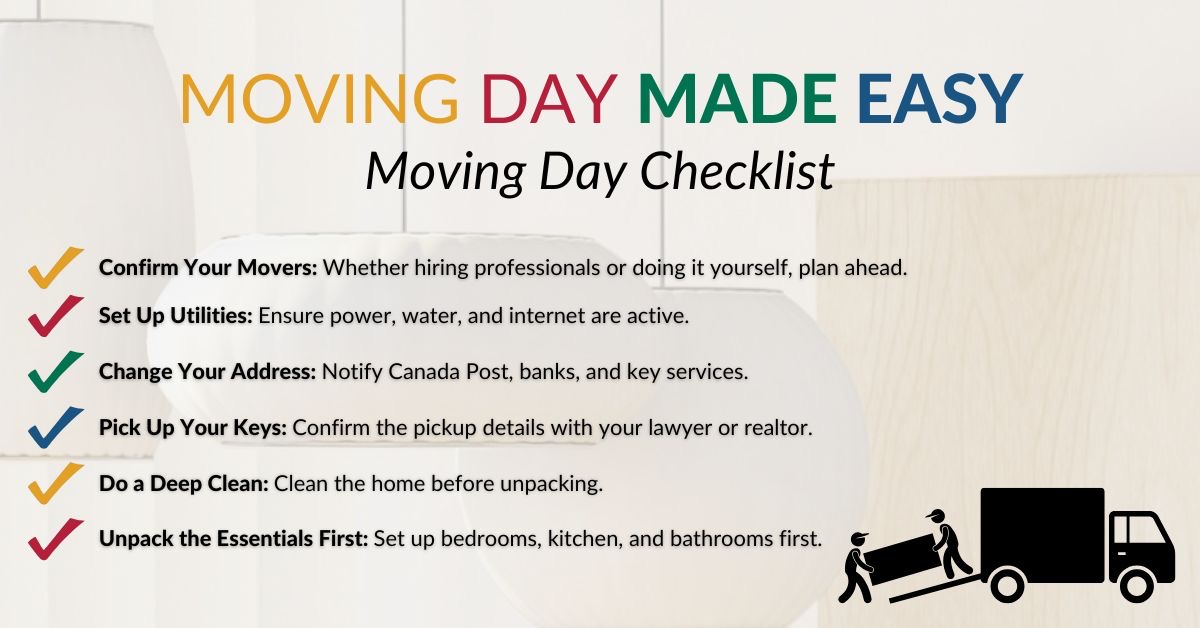 Moving day checklist: organize boxes, book movers, switch utilities, and plan a smooth move-in.