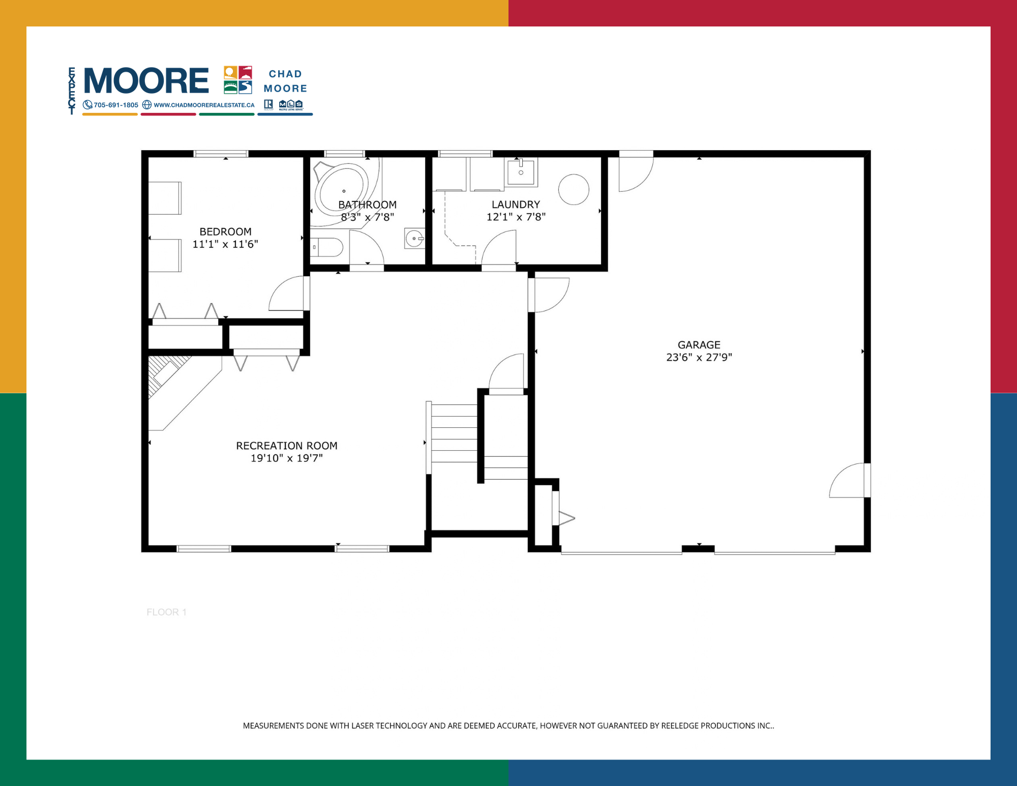 Branded lower-level plan of 20 Hazel Street showing bedroom, bathroom, laundry, recreation room and garage