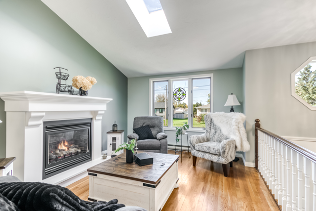 Natural light and a welcoming fireplace
