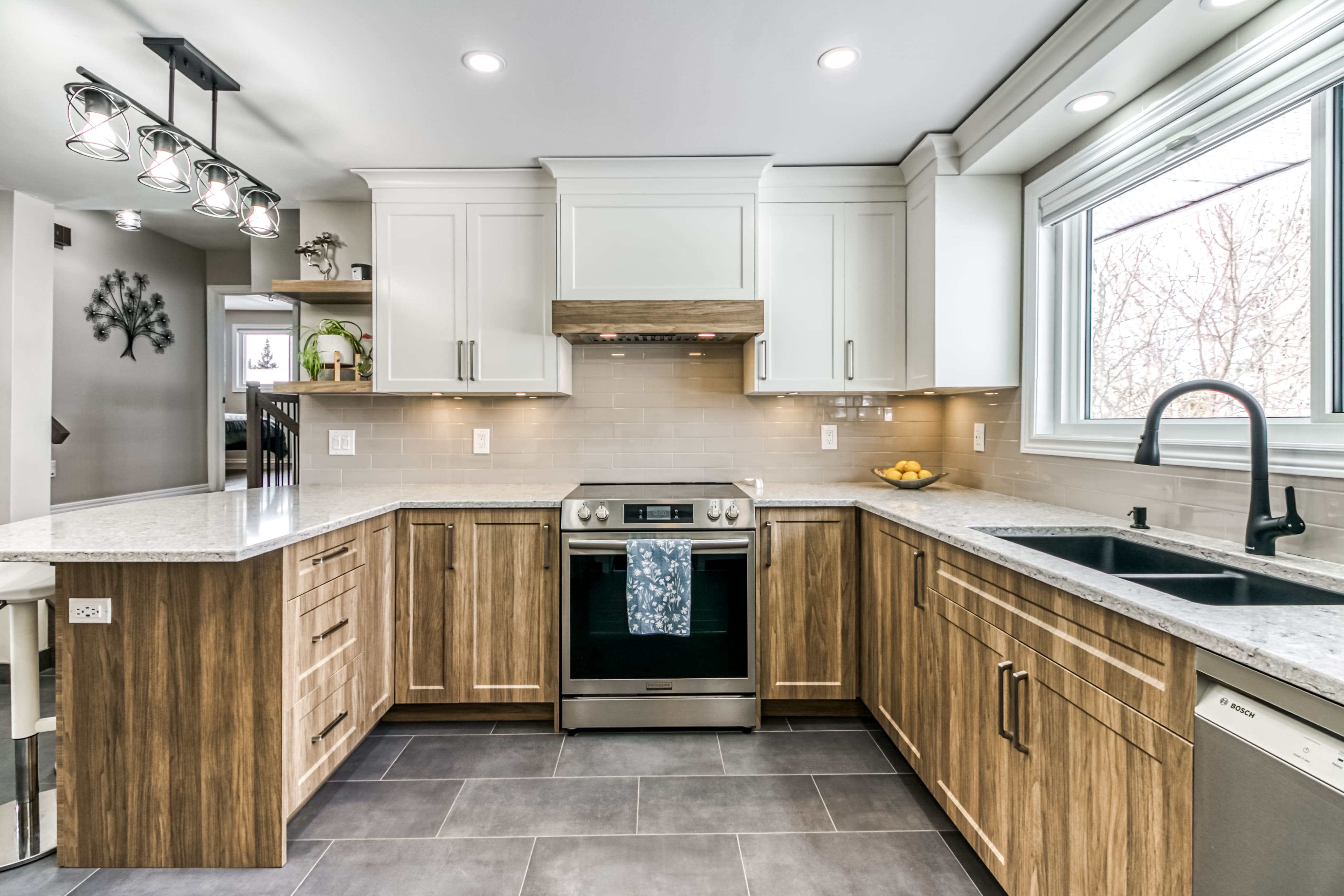 Renovated two-tone kitchen at 477 Main Street