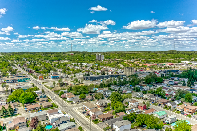 Wide aerial view of Central Sudbury