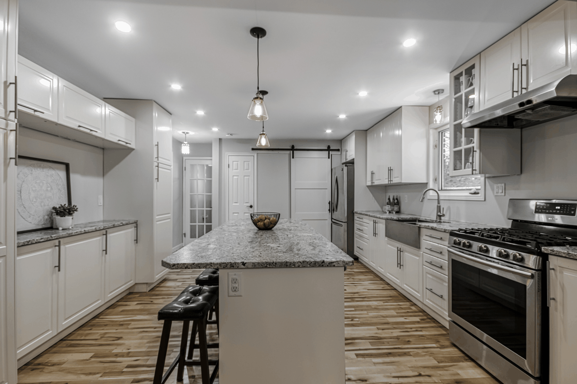 Renovated kitchen with a large central island