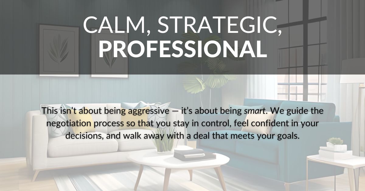 Calm, strategic, professional graphic emphasizing smart, controlled negotiation rather than aggressive or rushed decision-making.
