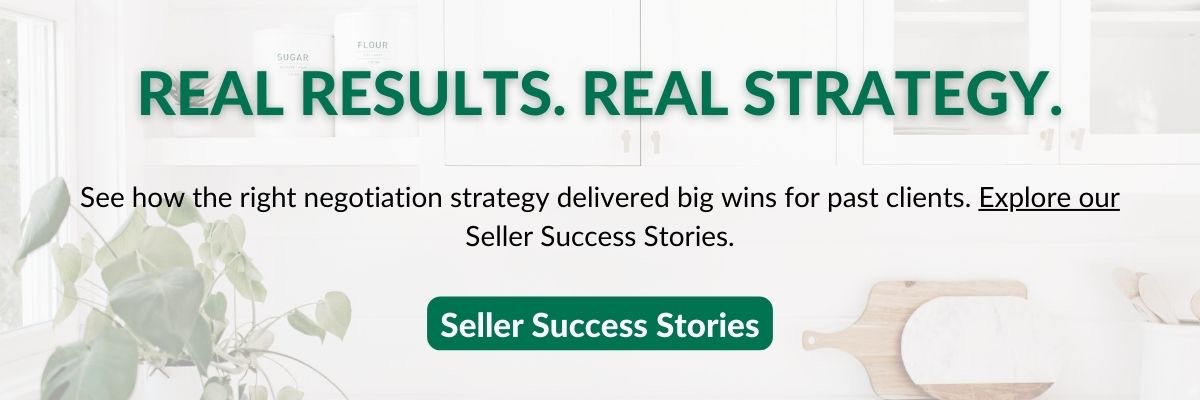 Real results. Real strategy. Graphic inviting sellers to explore Seller Success Stories and see the outcomes of strong negotiation strategy.