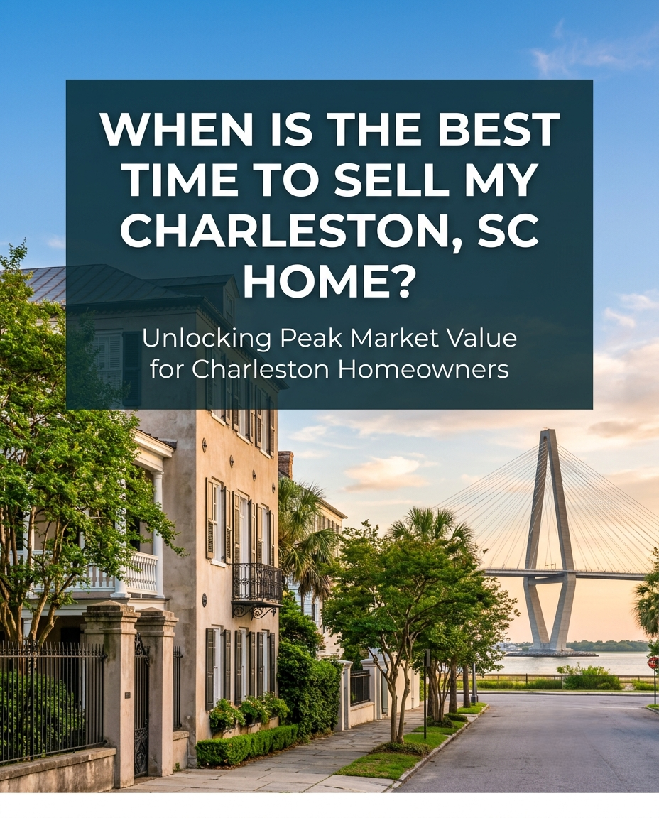 Please create an image with this title in the center, high-contrast Facebook ad layout, centered headline text, 1:1 or 4:5 aspect ratio for Facebook performance: Please also remove call-to-action button. When Is the Best Time to Sell My Charleston, SC Home?