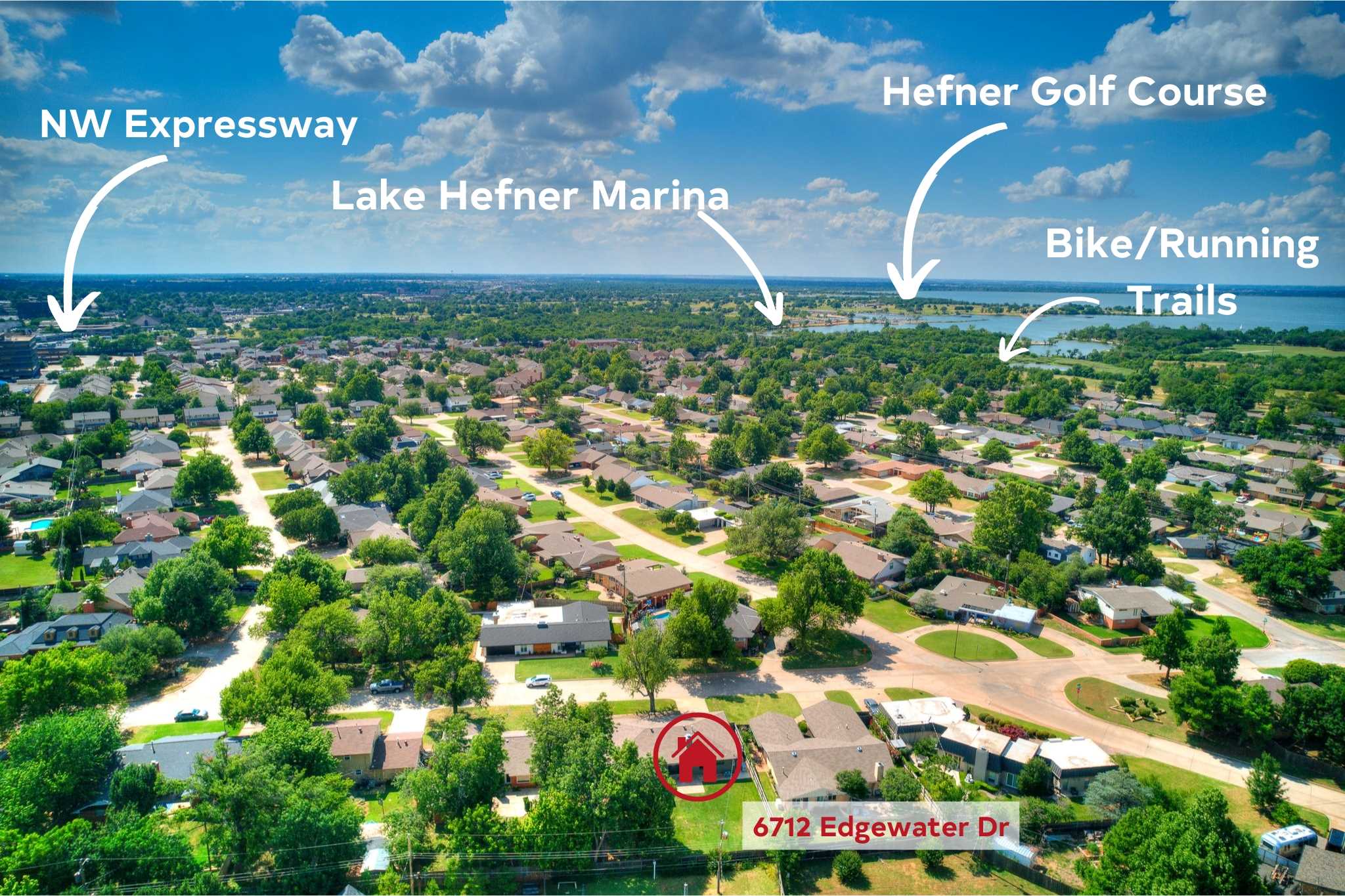 Edgewater Lakepointe drone with nearby Lake Hefner OKC