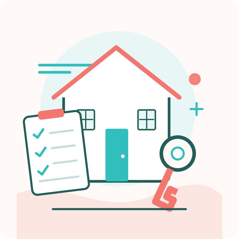 Illustration of a home, key and planning checklist