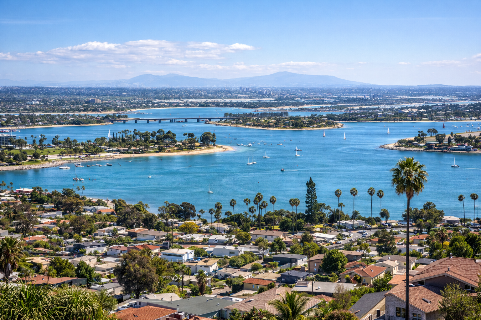 Mission Bay view from Bay Park neighborhood in San Diego California