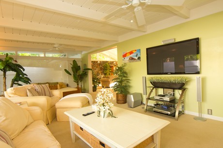 family room of kailua home for sale with a pool