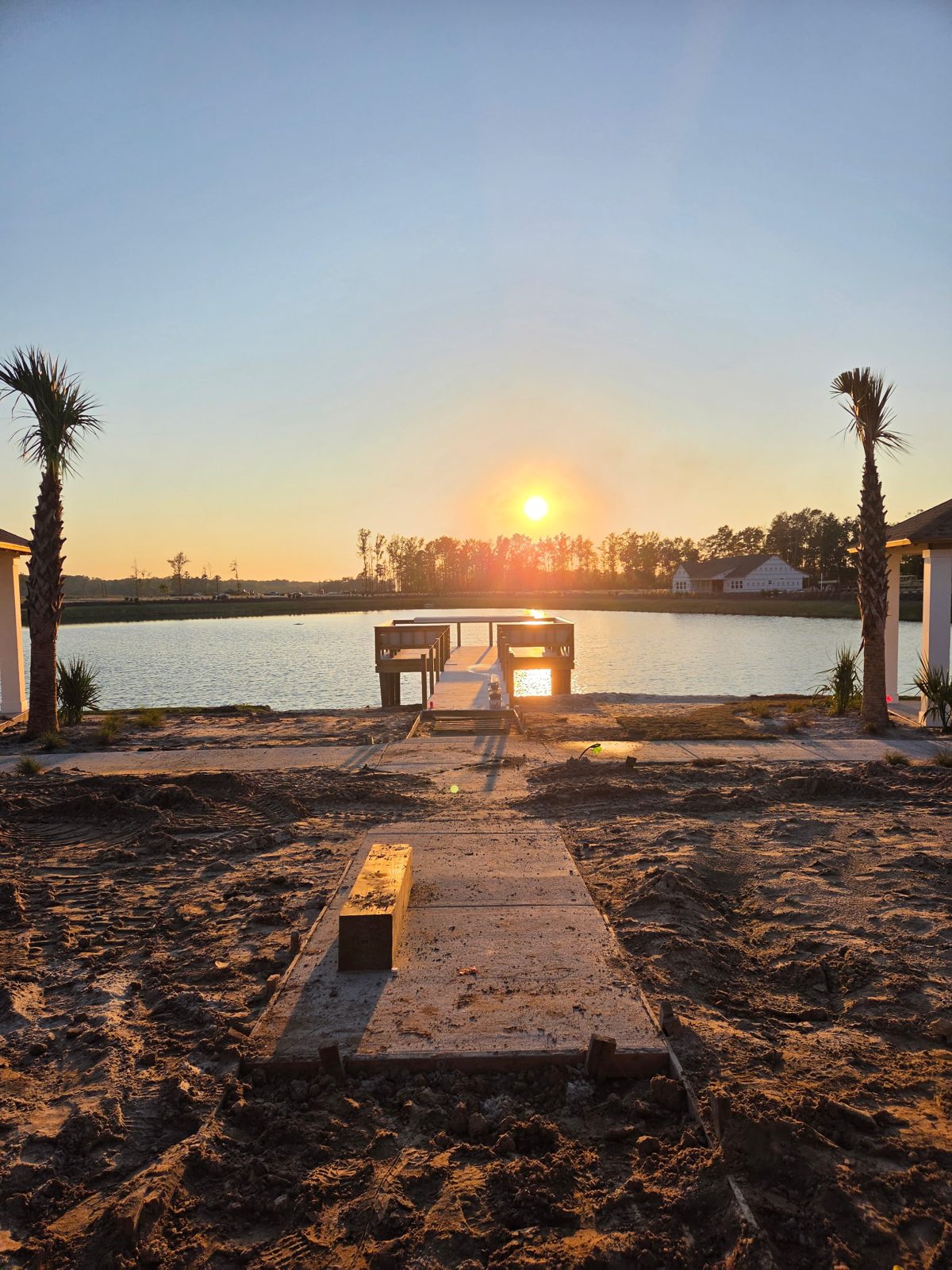 Fishing dock on Lake Terrapin at sunset