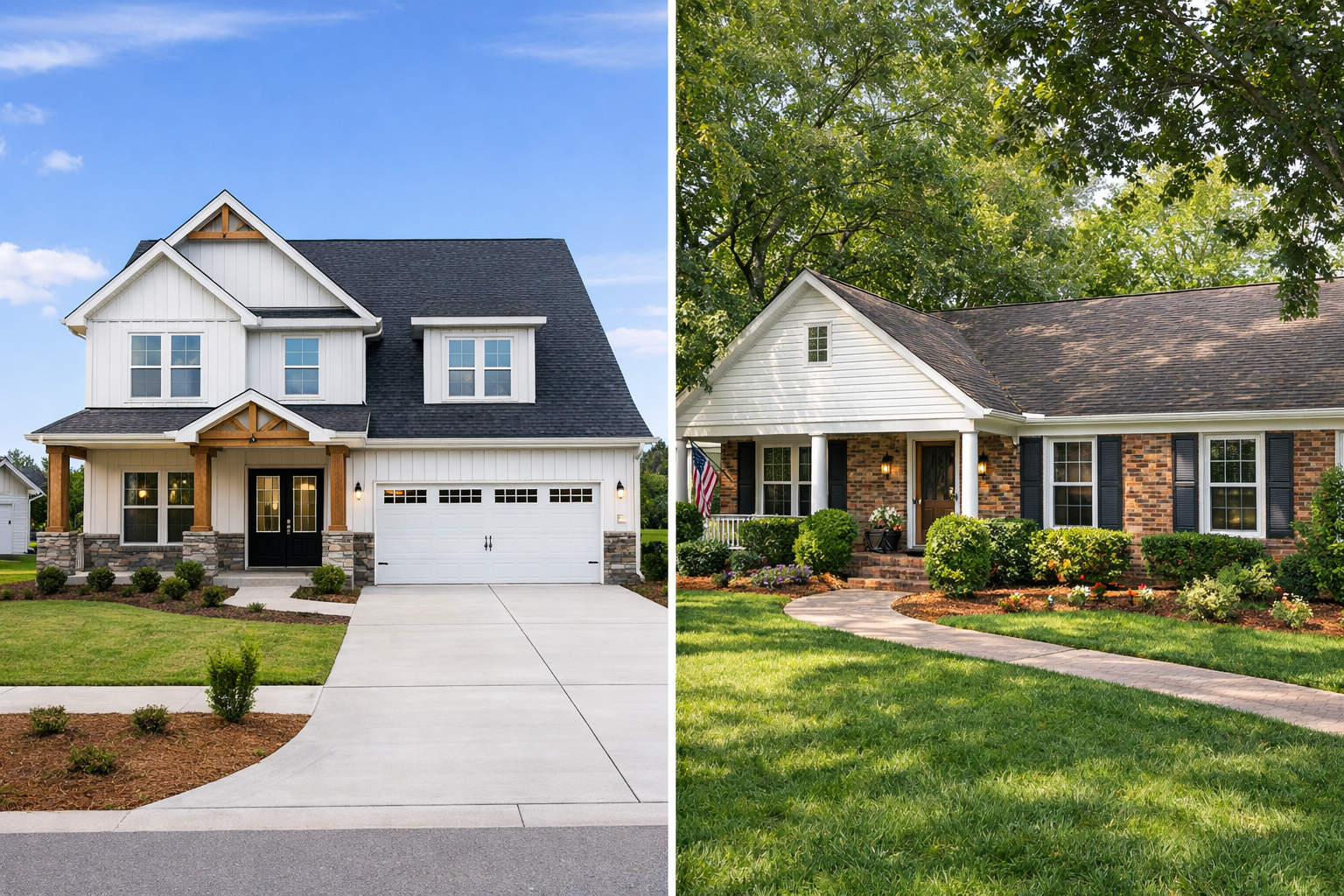Comparison of a new construction home and a resale home in Conway, South Carolina highlighting different home buying options in the Conway real estate market.