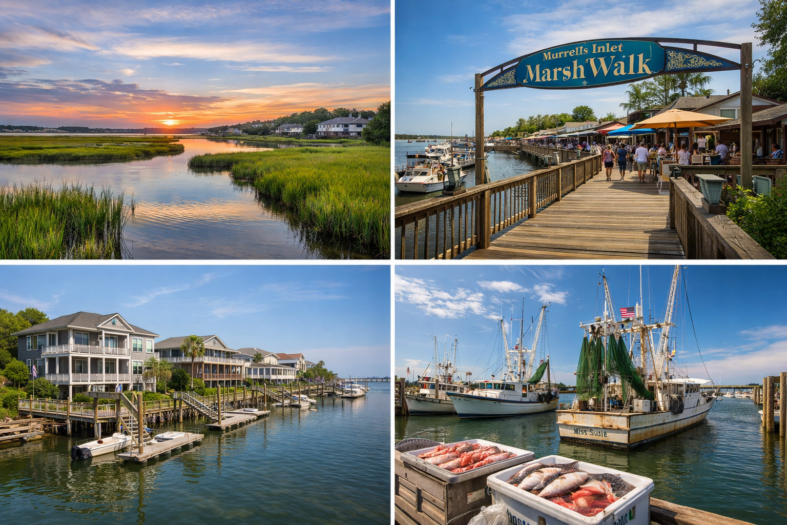 Beautiful views of Murrells Inlet, the Marshwalk, and the creek