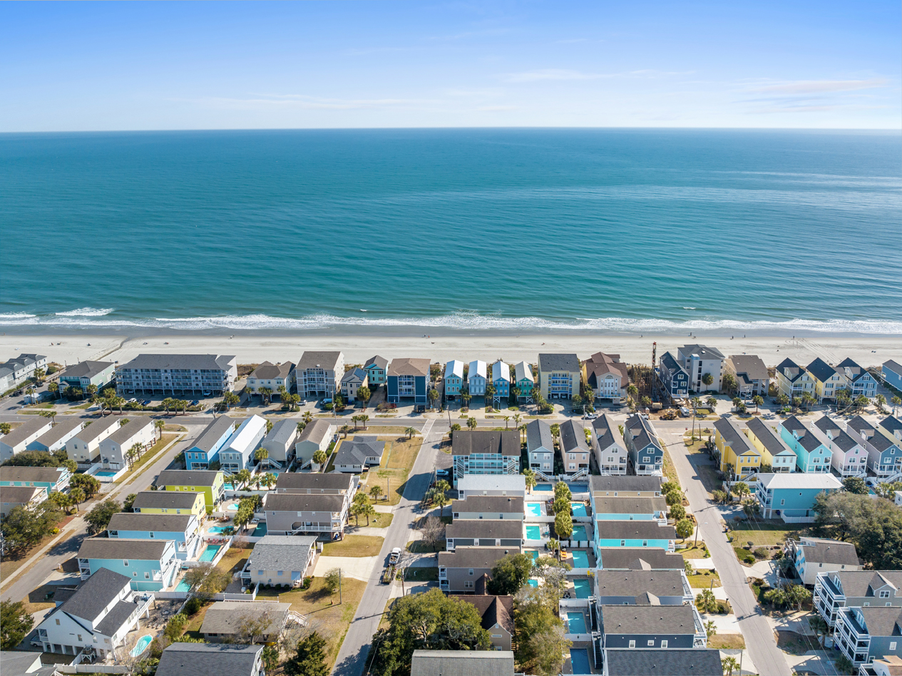 Surfiside Beach the family beach aerial drone photo of the sandy shoreline condos and beautiful oceanfront properties