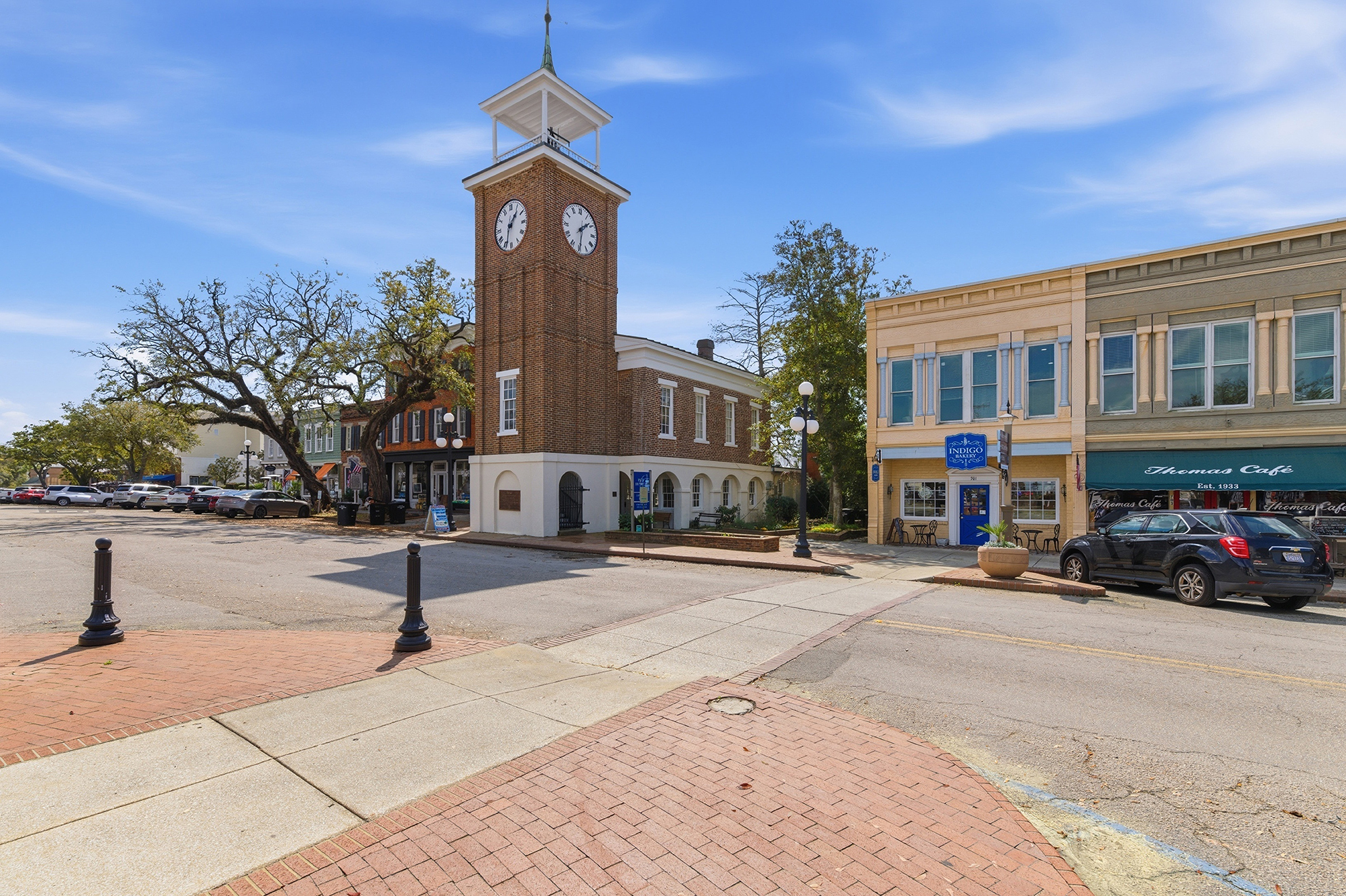 The iconic town clock on Front Street in historic Georgetown, South Carolina, stands near the Harborwalk in the heart of the Georgetown Historic District. Georgetown is the third oldest city in South Carolina and is known for its charming waterfront, historic homes, and oak-lined streets.