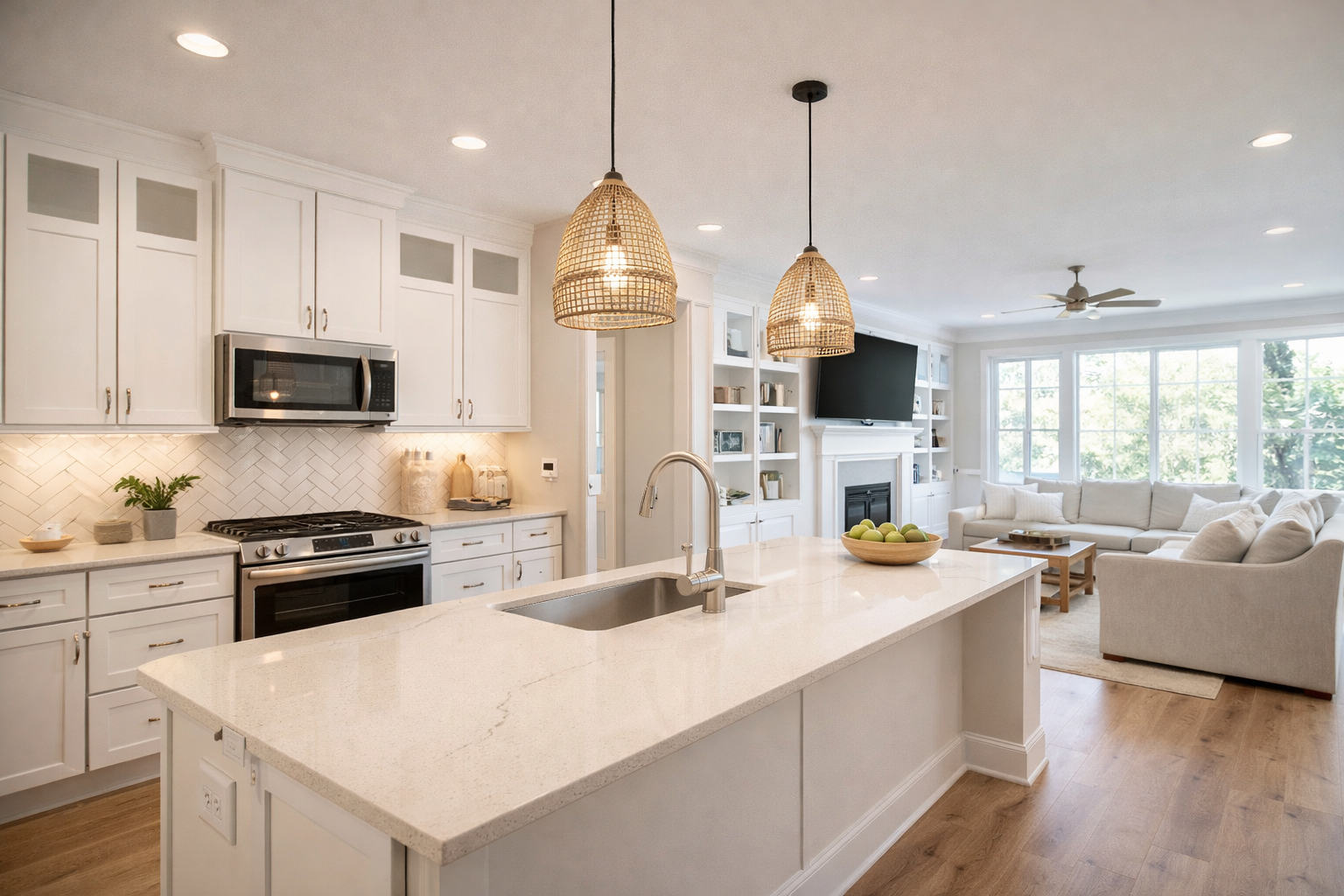 open concept kitchen and living area in a new construction home