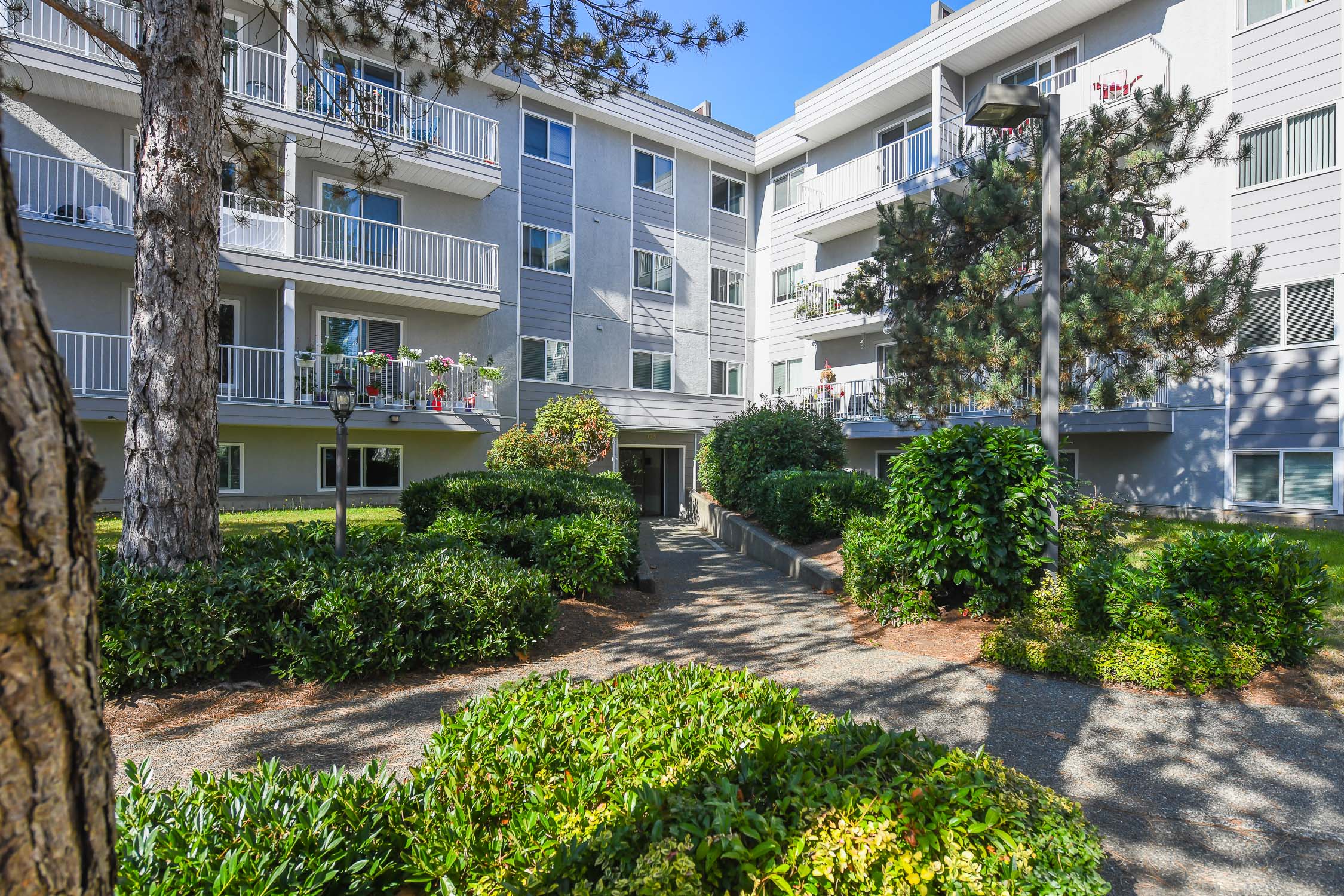 Renovated ground-floor corner condo at 107-175 Centennial Dr in Courtenay East featuring a bright interior, two bedrooms, one bathroom and a convenient low-maintenance layout.