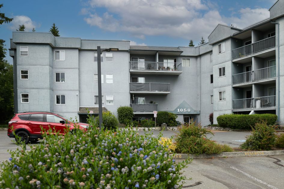 open-concept living and dining area at 310 1050 braidwood rd courtenay bc with bright kitchen and natural light