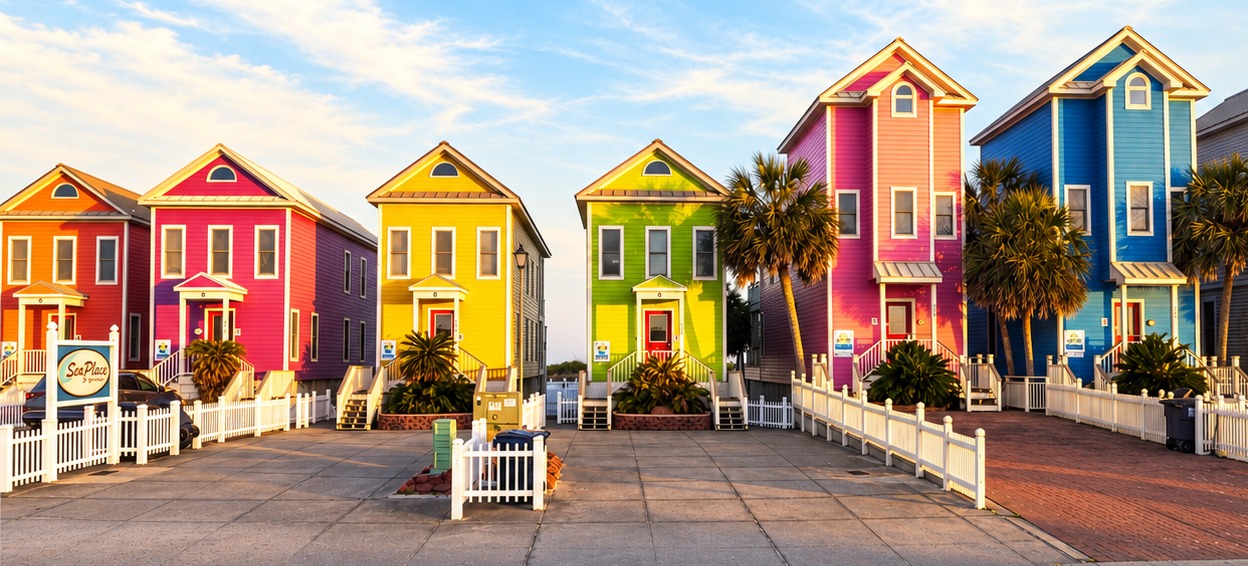 Colorful beach houses on St. George Island, Florida