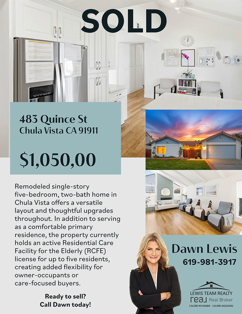 Chula Vista Real Estate Licensed RCFE SOLD in San Diego
