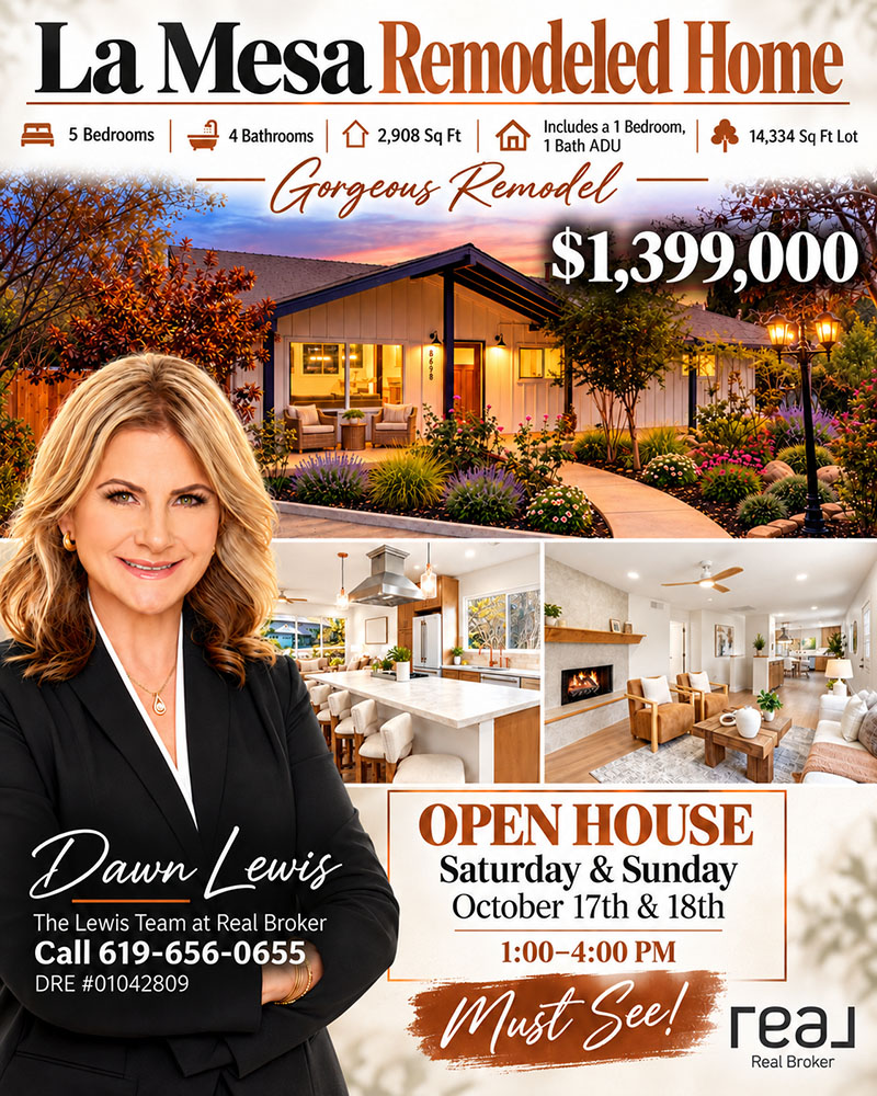 La Mesa Remodeled Home 5 Bedroom with ADU Top La Mesa Realtor