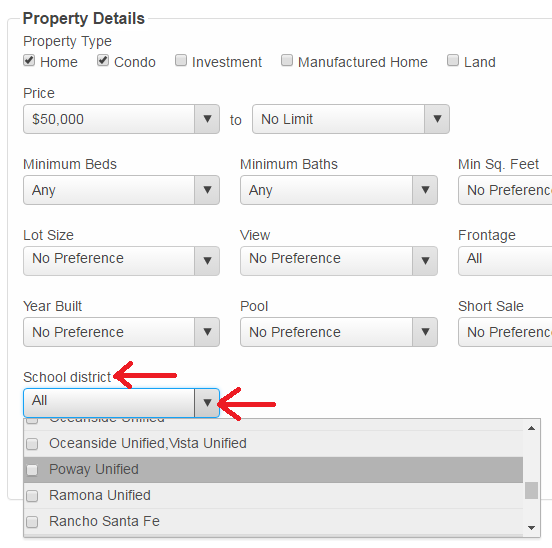 Search San Diego Homes by School District