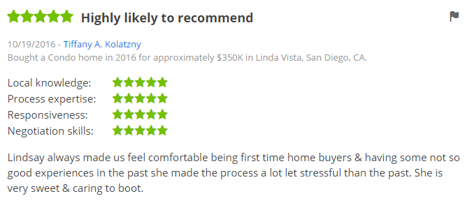 ZILLOW 5 Star Review - Buying a condo in San Diego Linda Vista Zillow Review - The Lewis Team