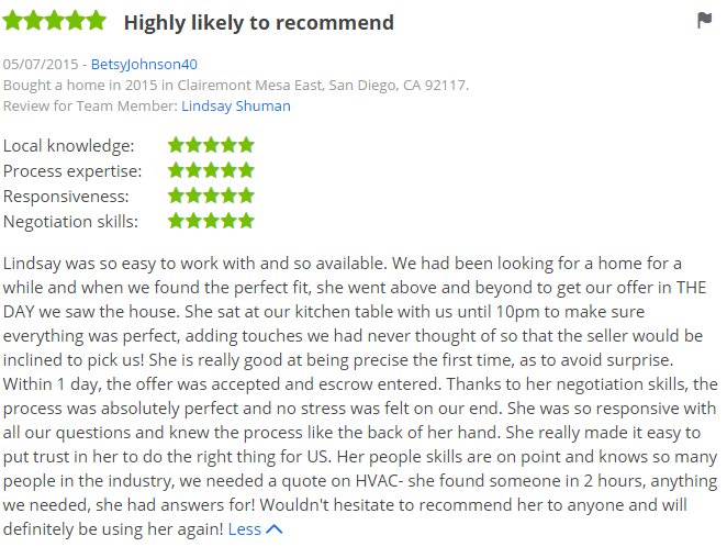 Zillow Premier Agents in San Diego - 5 Star Zillow Agent Represents Buyer in Clairemont Mesa - The Lewis Team San Diego