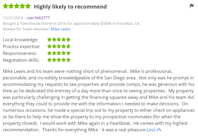 Zillow Real Estate Reviews in San Diego  - Encinitas Zillow Agent - The Lewis Team San Diego