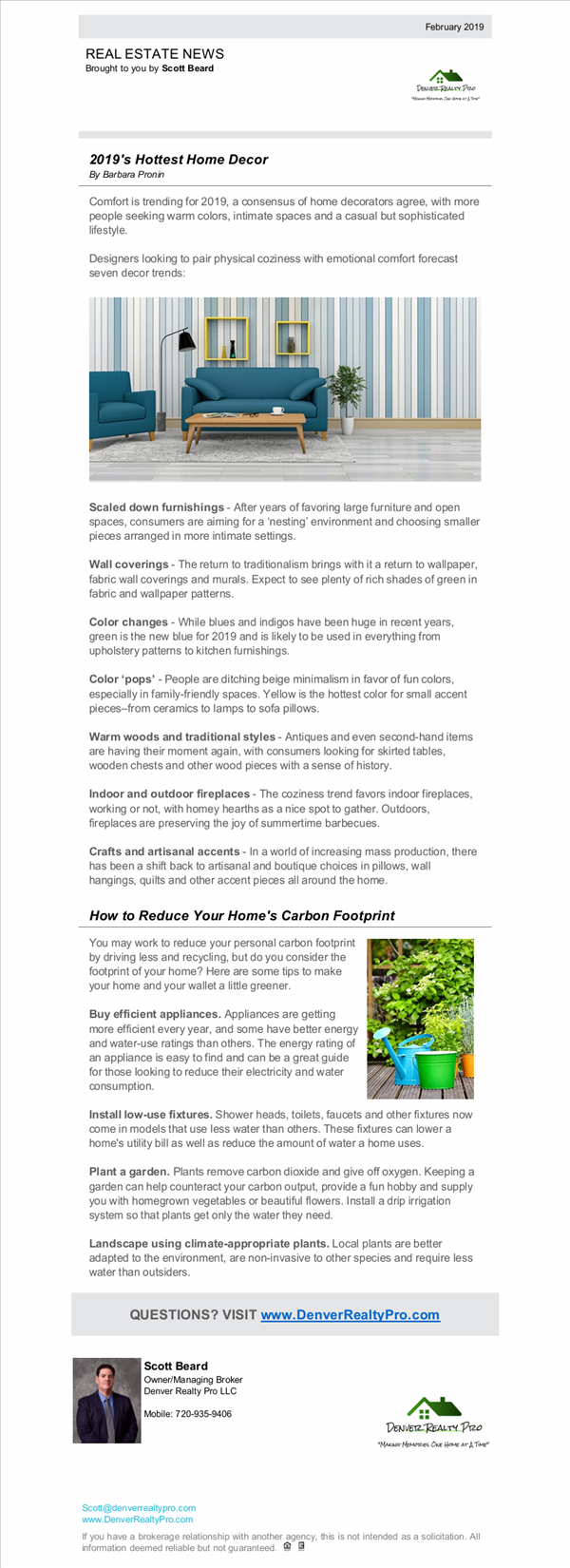Denver Realty Pro, LLC February 2019 Newsletter Market Data Denver CO 