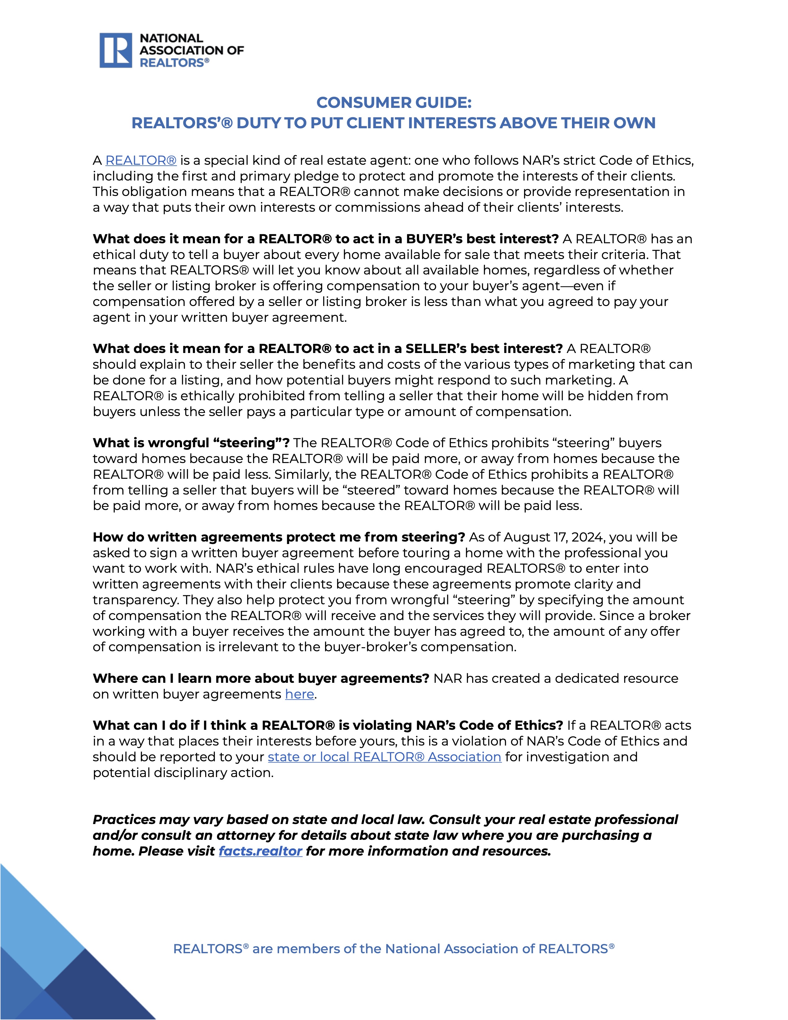 Consumer Guide To Code of Ethics 