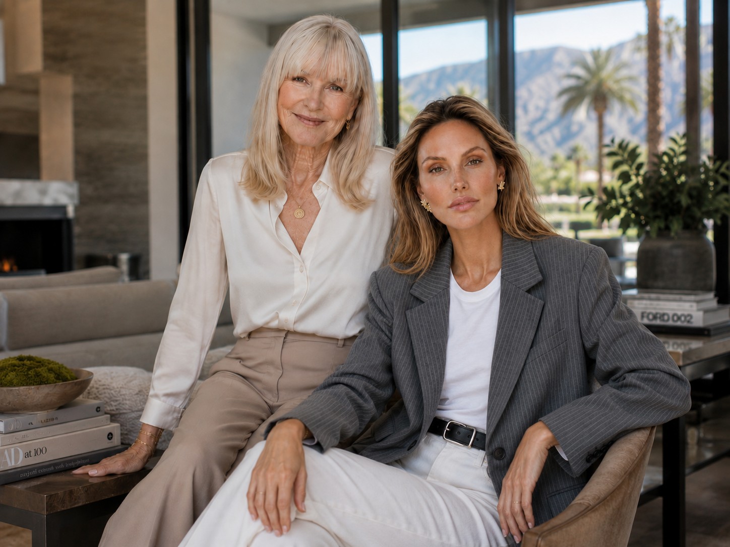 Laurie McLennan and Cailin McLennan of The McLennan Team at Desert Sotheby's International Realty, photographed in a La Quinta residence with the Santa Rosa mountains behind them