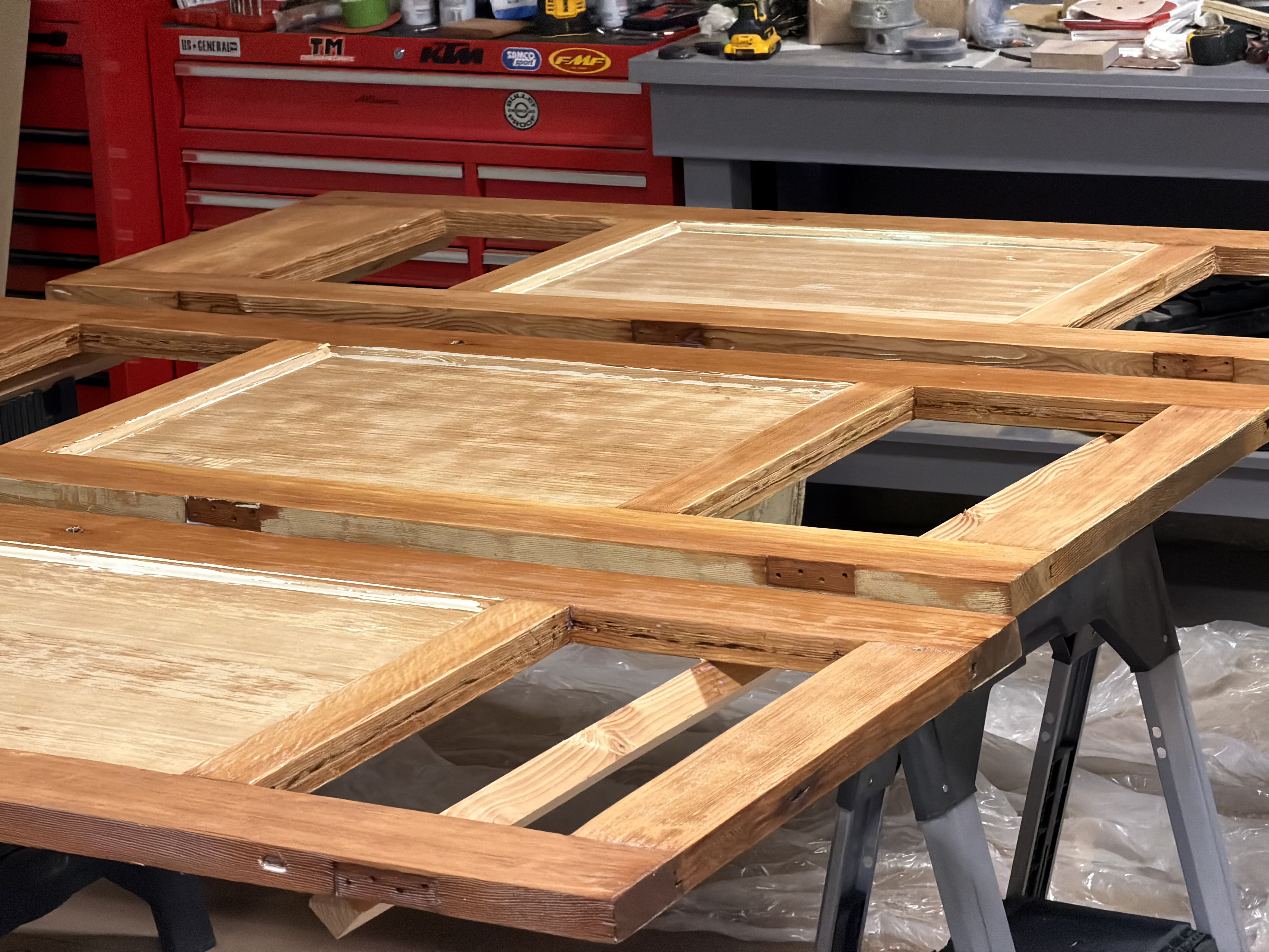 Walnut shell blasted doors are ready to be sealed and painted