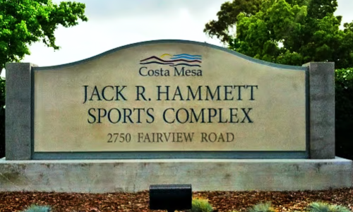 Entrance sign for Jack R. Hammett Sports Complex in Costa Mesa